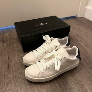 COACH C101 LEATHER SNEAKERS WHITE/MIDNIGHT NAVY WOMEN SIZE 7.5